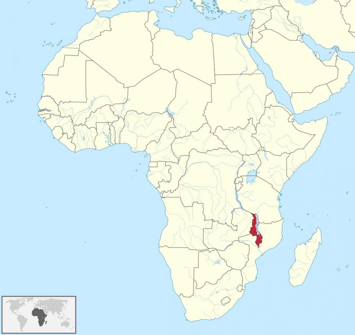 Afrika haritası Malawi gösteriliyor 