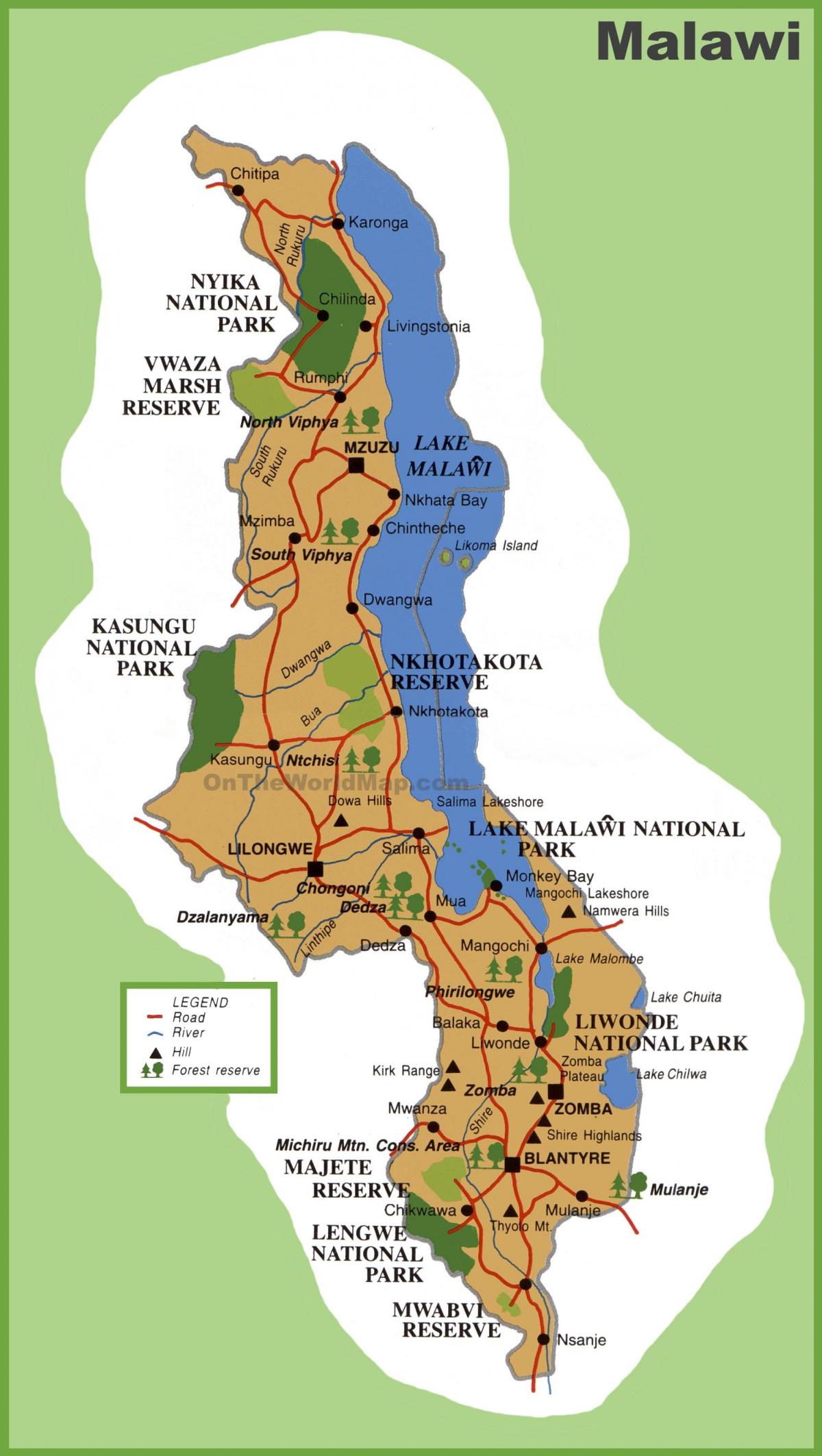 Malawi ve çevre ülkeler haritası 