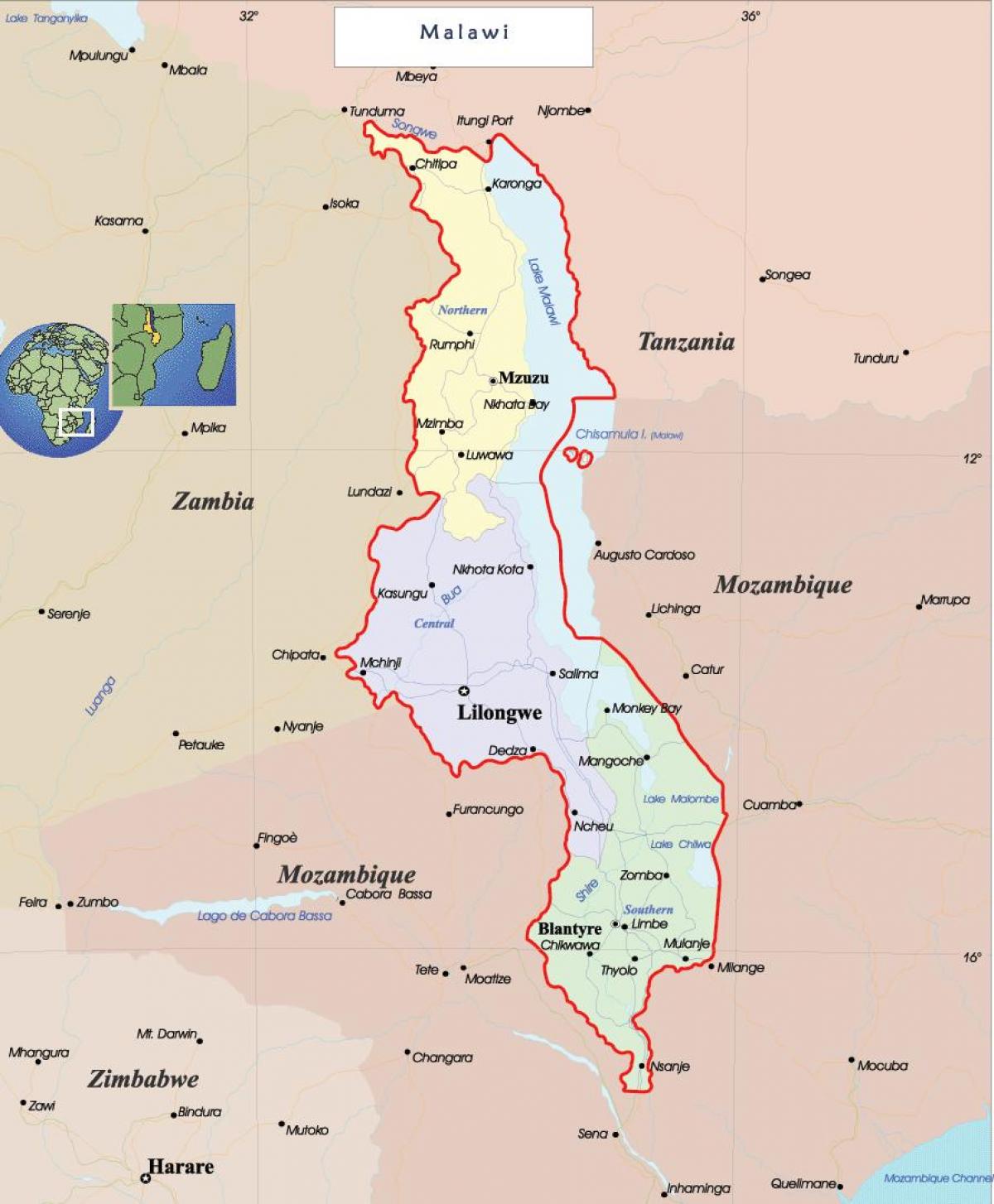 Malavi haritası siyasi