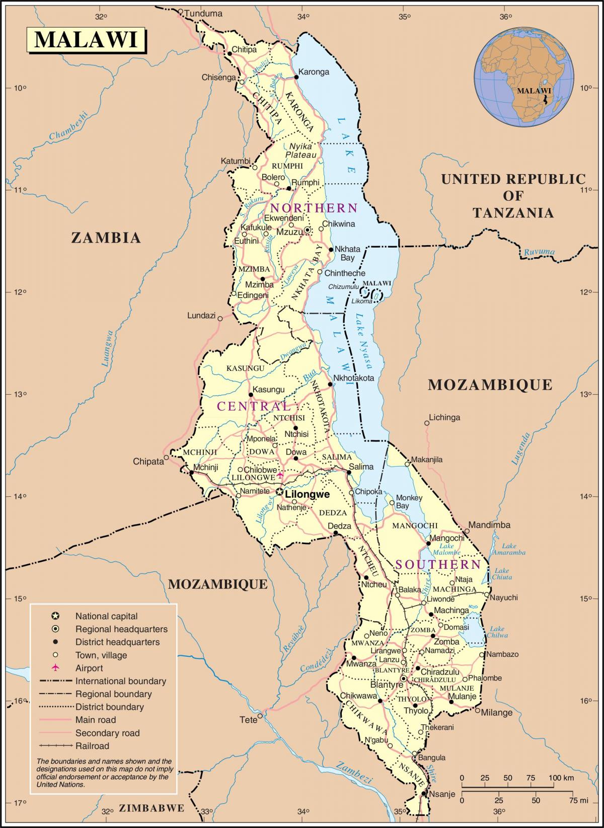 Malavi haritası yol gösteren 